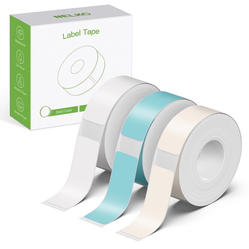 NELKO Genuine P21 Label Maker Tape, Adapted Label Print Paper, 14x40mm (0.55inx1.57in), Standard Laminated Labeling Replacement, Multipurpose of P21, 180 Tapes/Roll, 3-Roll, Grey/Brown/Green - Image 1
